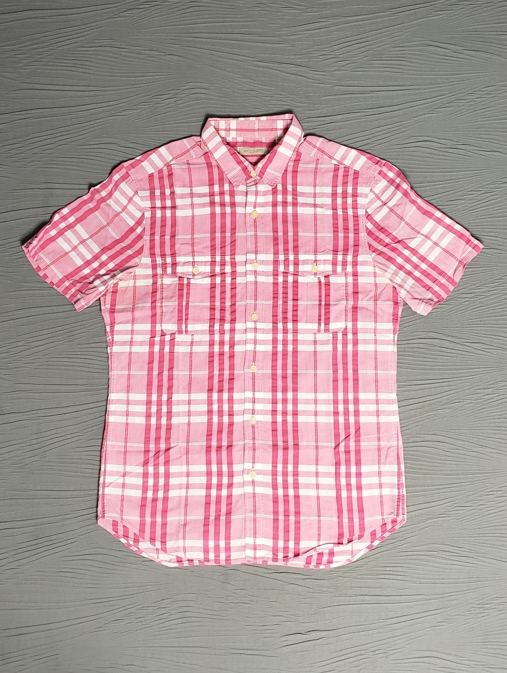 BURBERRY BRIT Men's Plaid BD SS 2-Pocket Shirt (M) Red/White